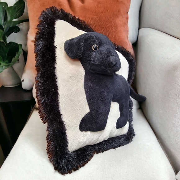 JAAG Soft Pillow Plush Dog 3D Black Lab Puppy With Fluffy Trim - Picture 3 of 8